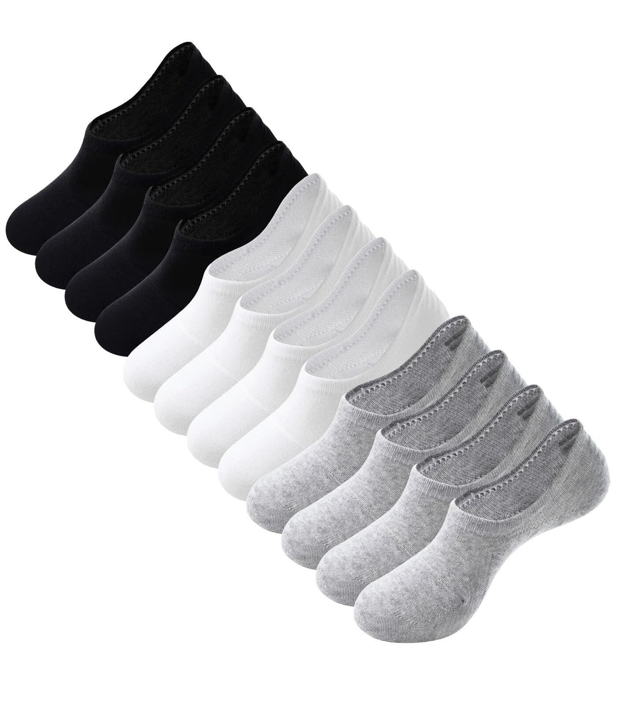 Breslatte No Show Socks Womens Men Soft Cotton Nonslip 6pairs Black Grey White S