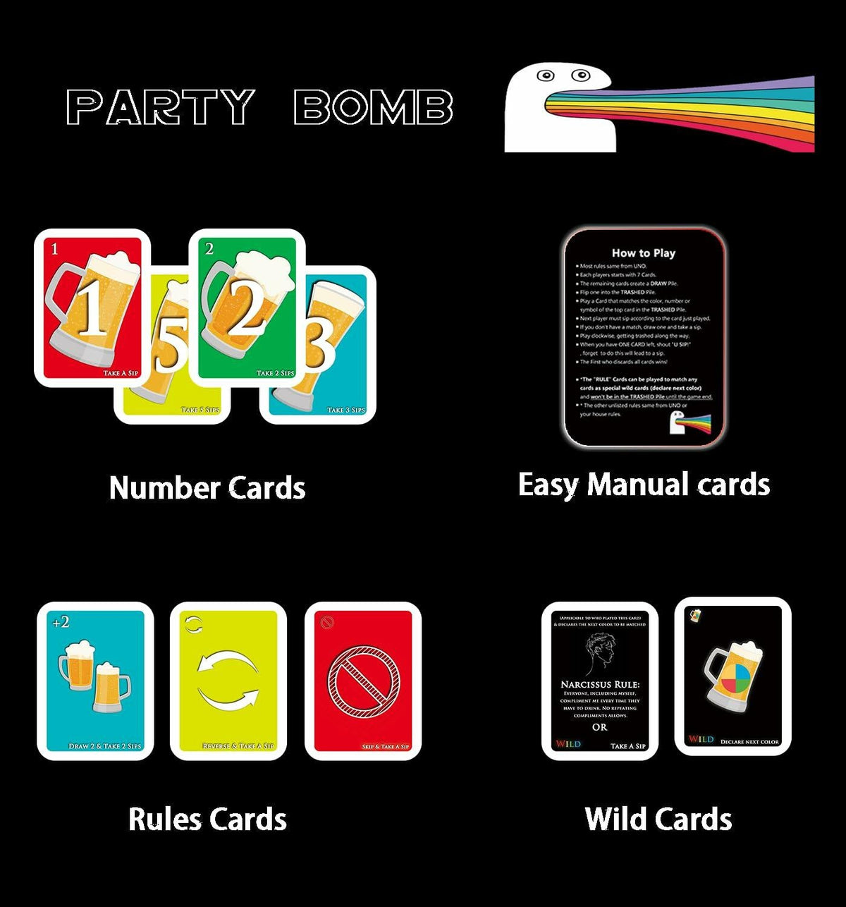 QUEKA KANBAI U SIP! Cartas para juego de beber, juego de fiesta divertido para adultos