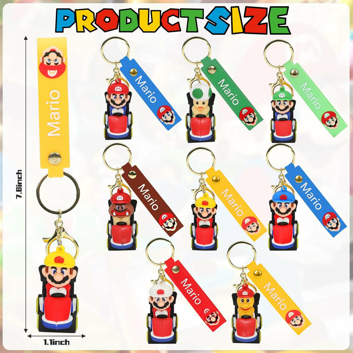 Llaveros de Laghtin Super Bros, 8 piezas, personaje de película de dibujos animados, multicolor