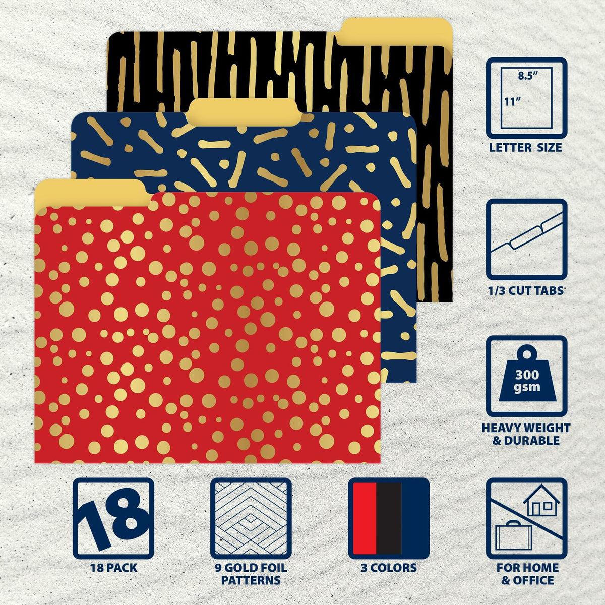 Carpetas de archivos decorativas Better Office, tamaño carta, paquete de 18, rojo, negro, azul
