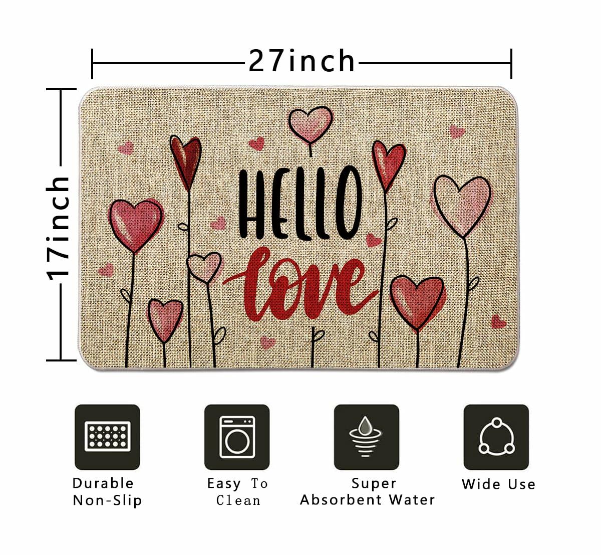 Felpudo de San Valentín GAGEC Hello Love Hearts decorativo 17x27 pulgadas
