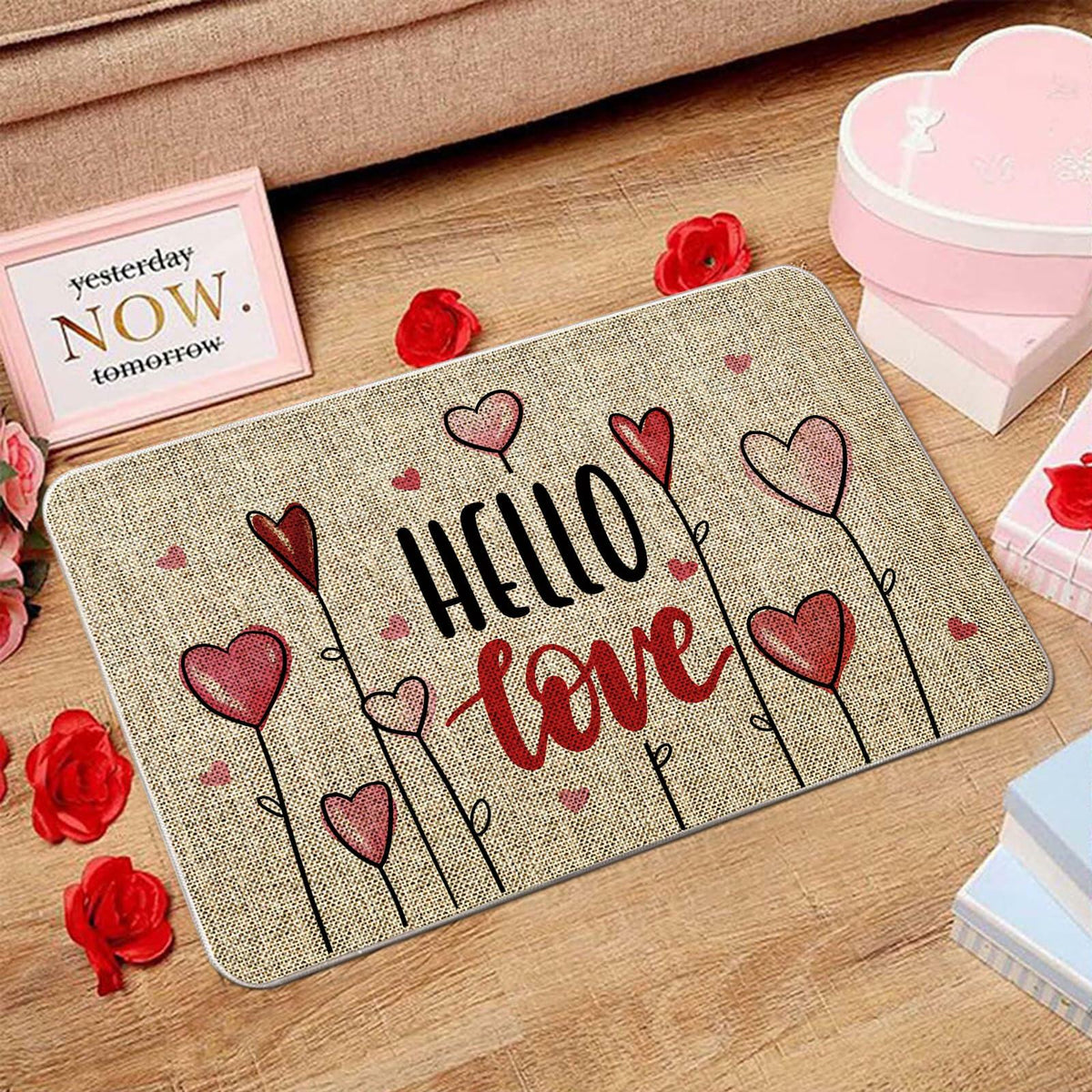 Felpudo de San Valentín GAGEC Hello Love Hearts decorativo 17x27 pulgadas