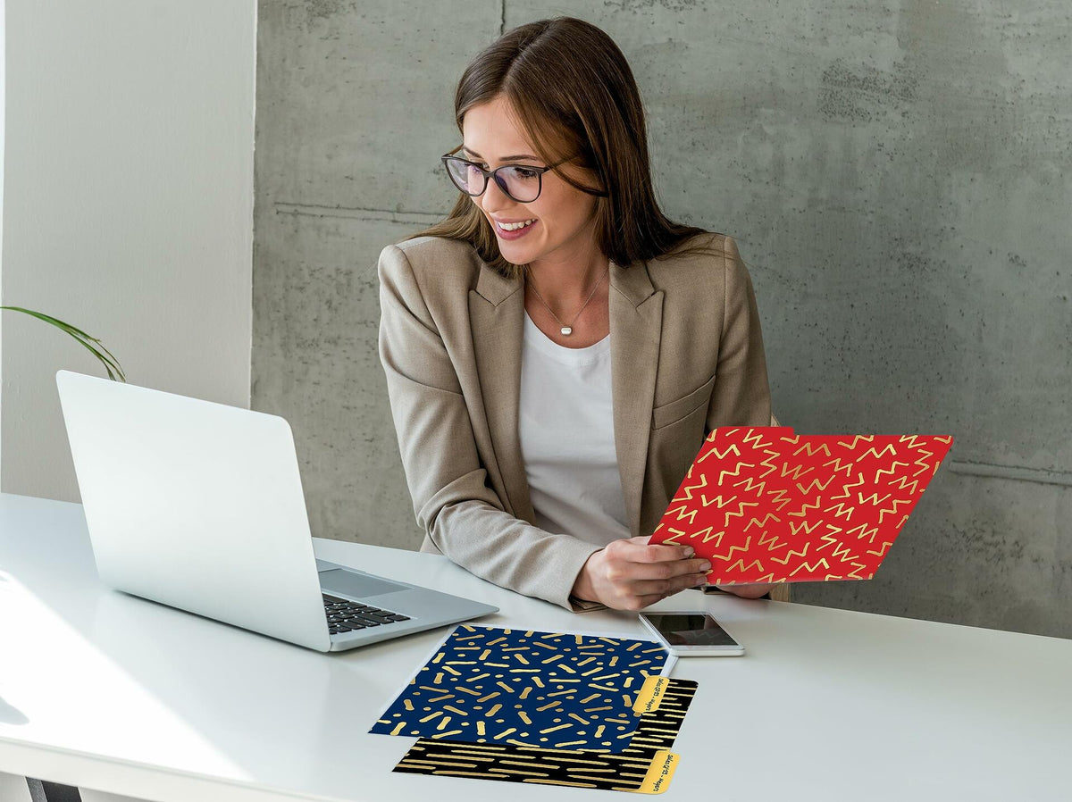 Carpetas de archivos decorativas Better Office, tamaño carta, paquete de 18, rojo, negro, azul
