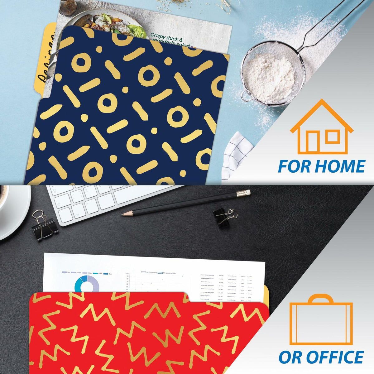 Carpetas de archivos decorativas Better Office, tamaño carta, paquete de 18, rojo, negro, azul