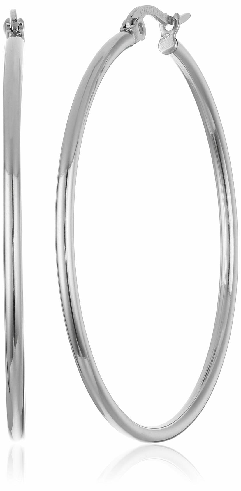 Argollas de tubo redondeado de acero inoxidable Amazon Essentials, 40 mm, plateado
