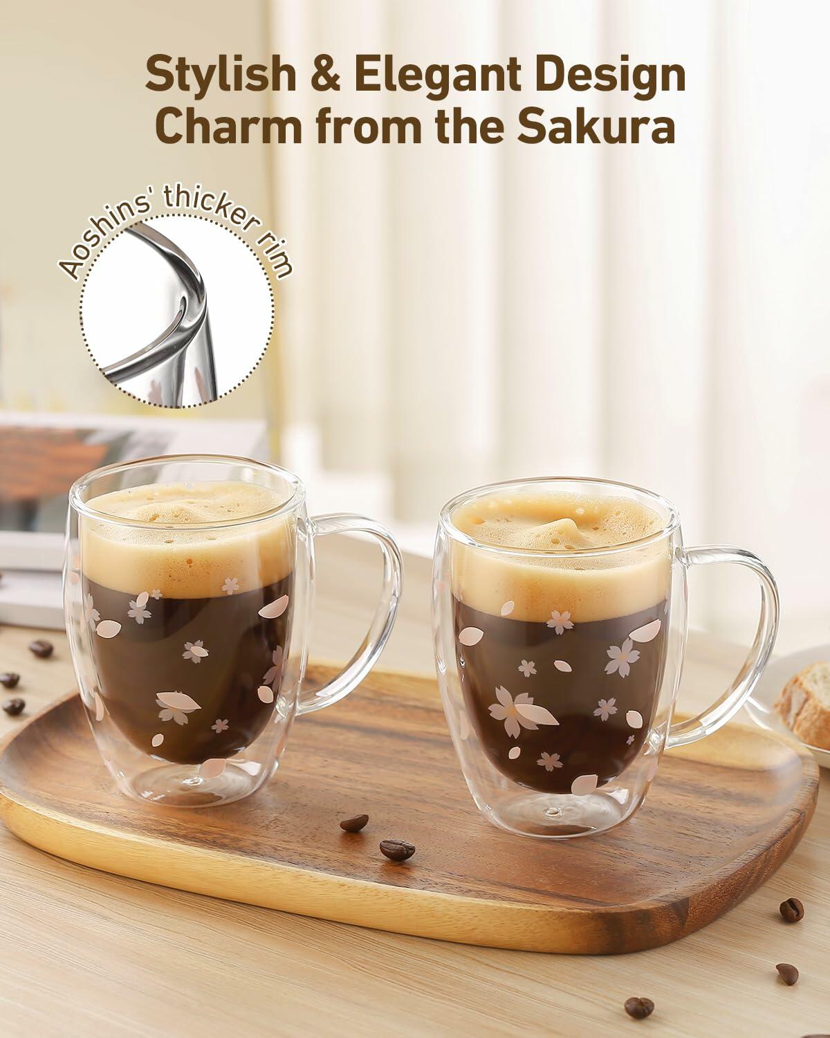Taza de café de vidrio de doble pared con delfines de 9 oz, vaso transparente con aislamiento