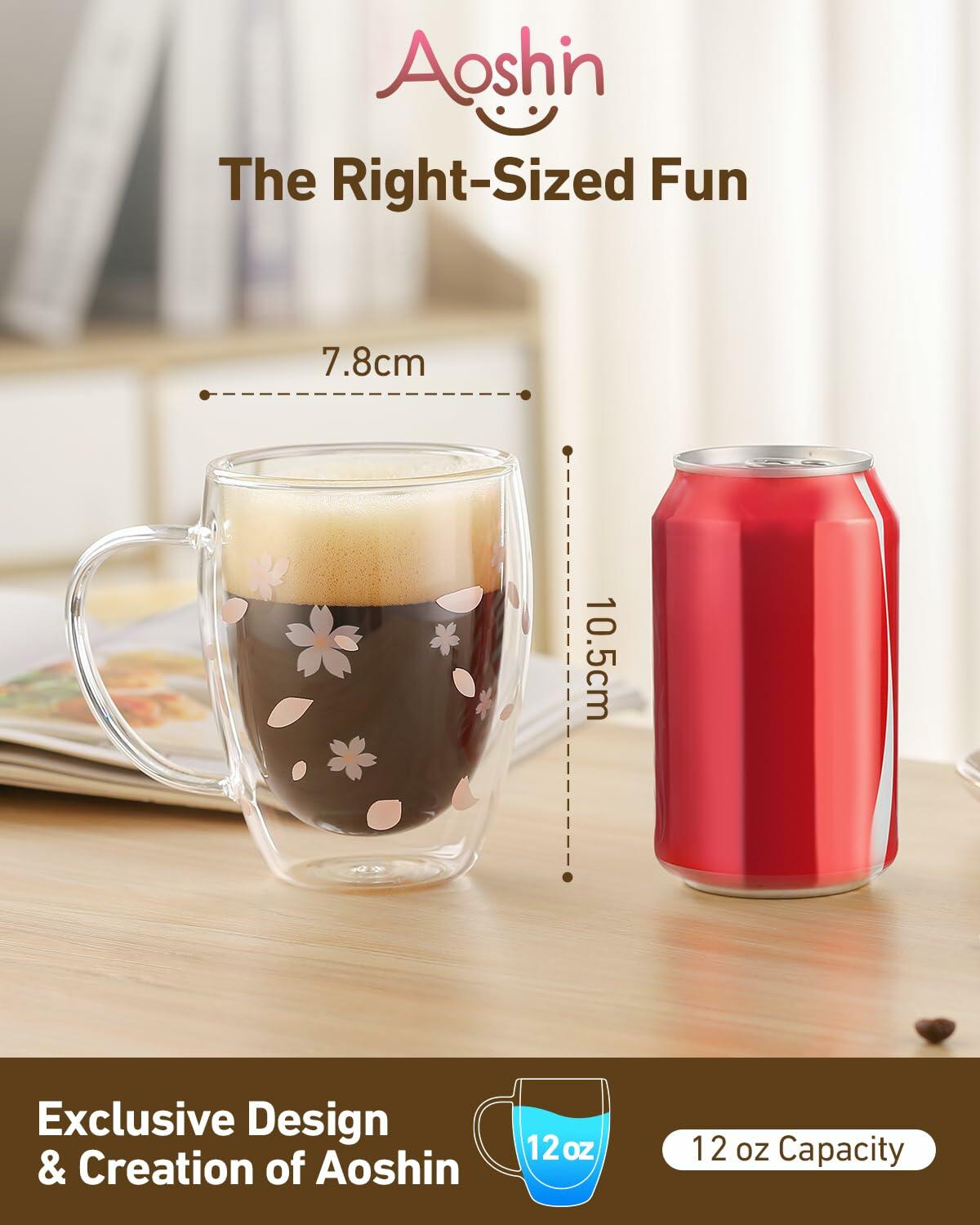 Taza de café de vidrio de doble pared con delfines de 9 oz, vaso transparente con aislamiento