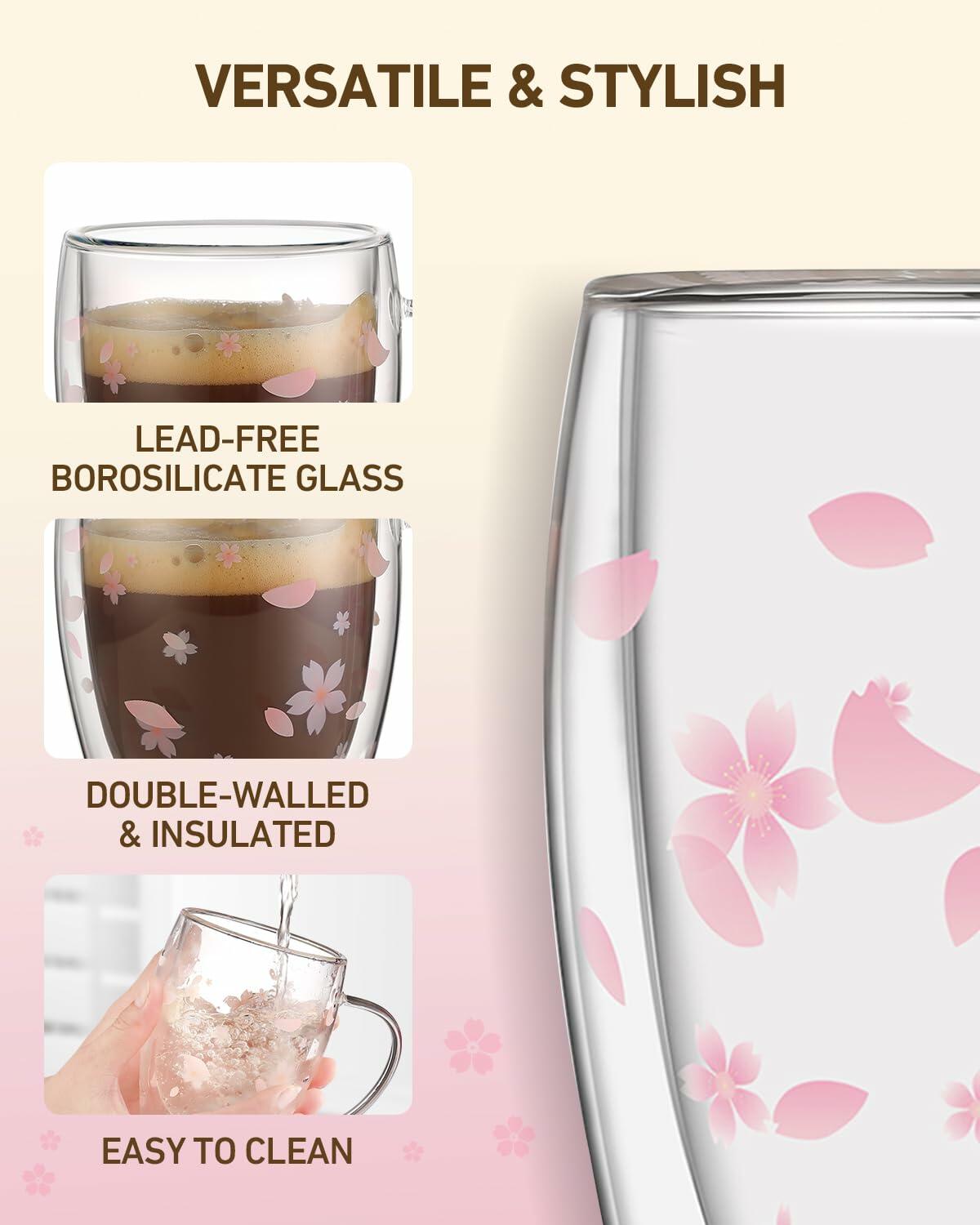 Taza de café de vidrio de doble pared con delfines de 9 oz, vaso transparente con aislamiento