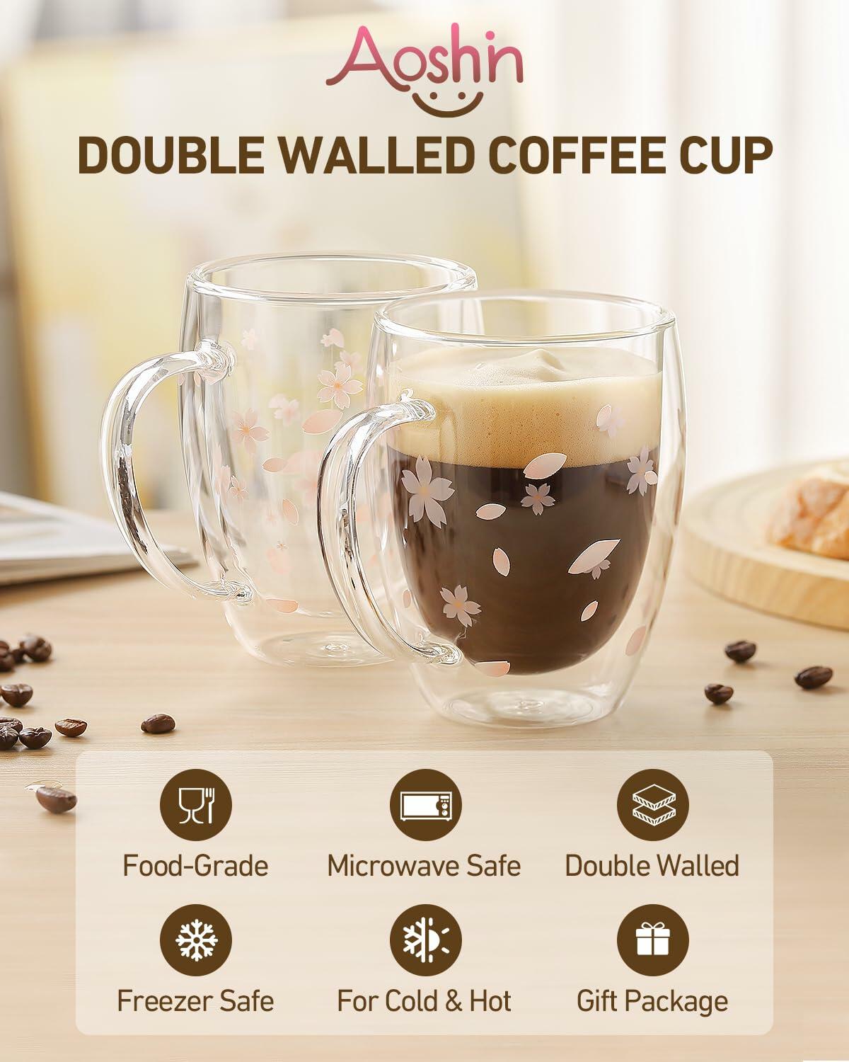 Taza de café de vidrio de doble pared con delfines de 9 oz, vaso transparente con aislamiento