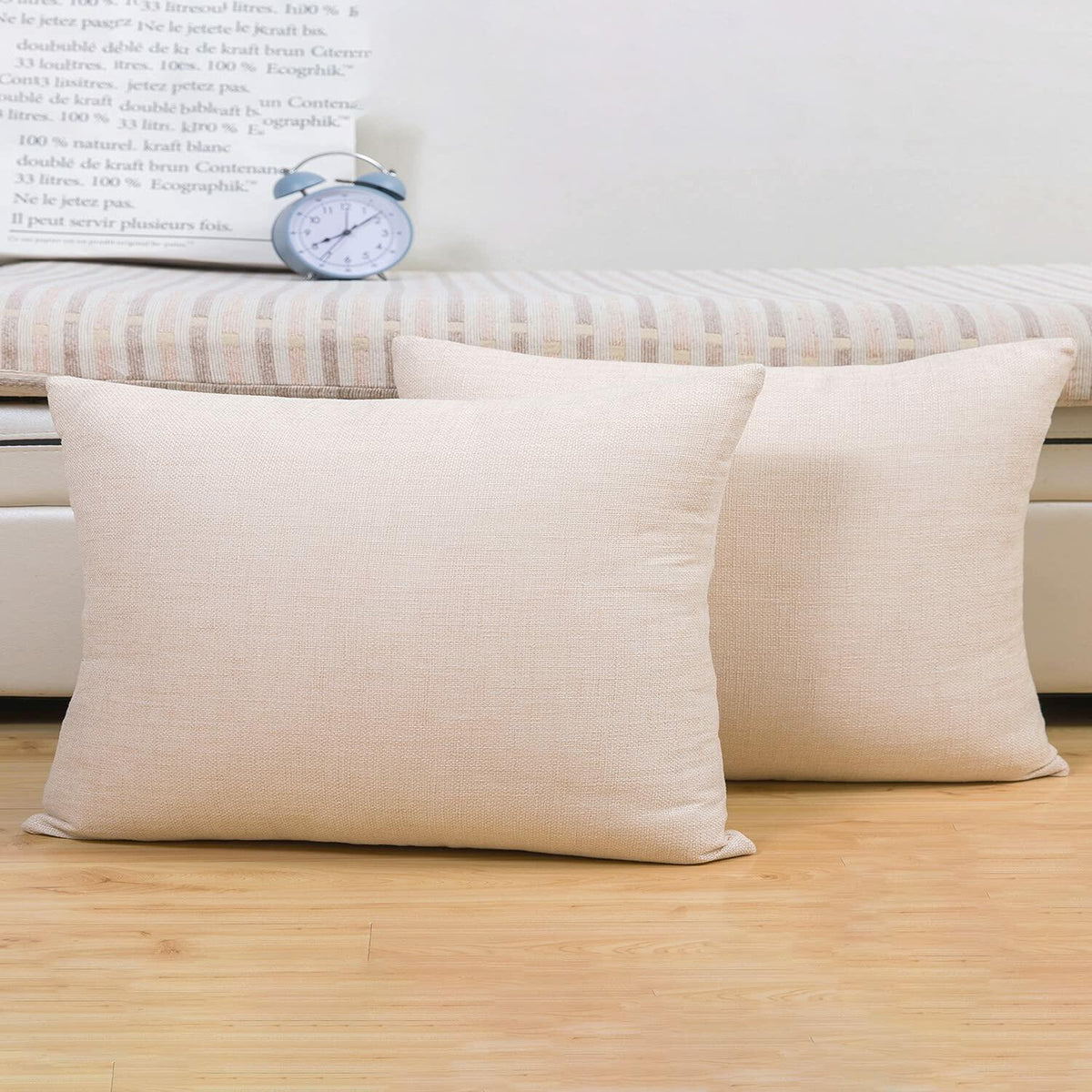 Fundas de cojín decorativas de lino Jepeak, 20x20 pulgadas, color beige mantequilla, paquete de 2