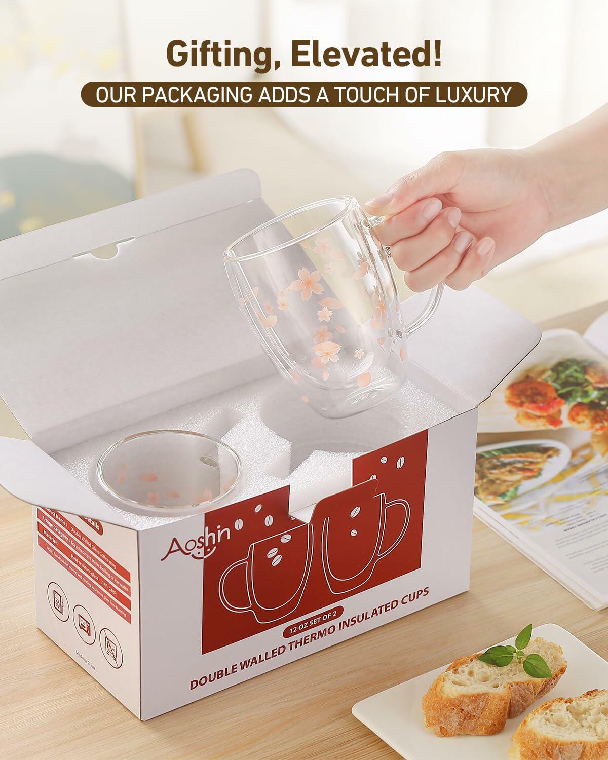 Taza de café de vidrio de doble pared con delfines de 9 oz, vaso transparente con aislamiento