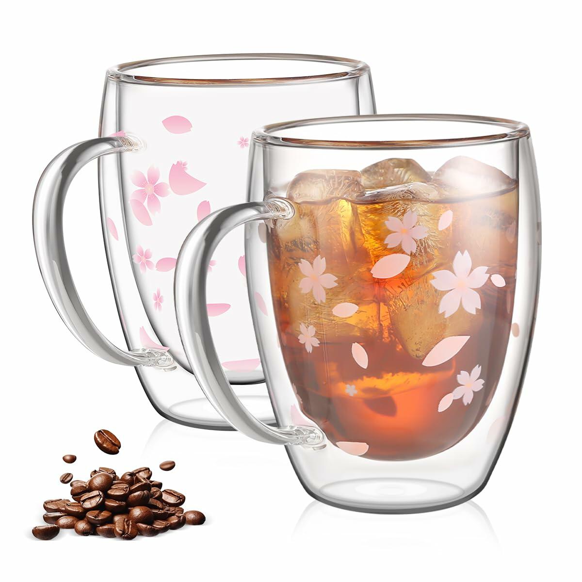 Taza de café de vidrio de doble pared con delfines de 9 oz, vaso transparente con aislamiento