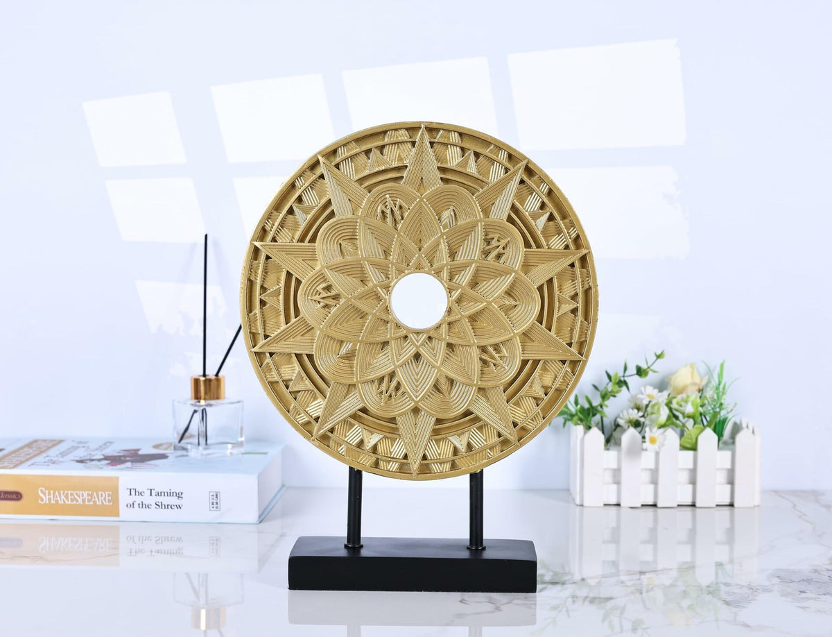 Escultura decorativa de mandala geométrico, pieza de arte redonda, decoración elegante en color blanco