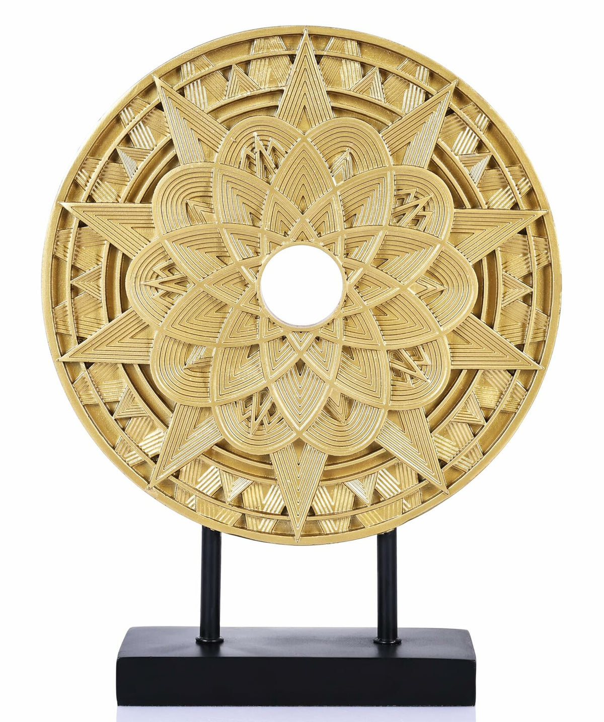 Escultura decorativa de mandala geométrico, pieza de arte redonda, decoración elegante en color blanco
