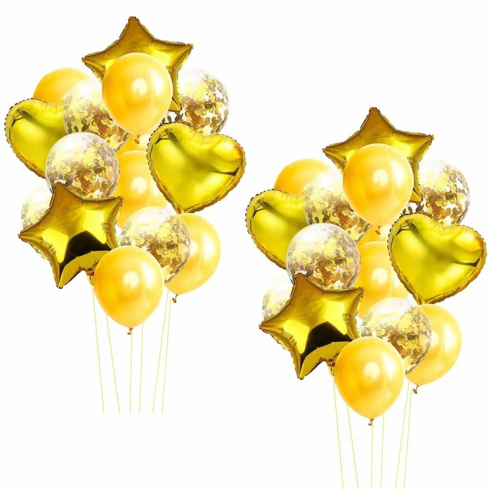 28 globos metalizados de feliz cumpleaños, estrella y corazón, 18", confeti dorado