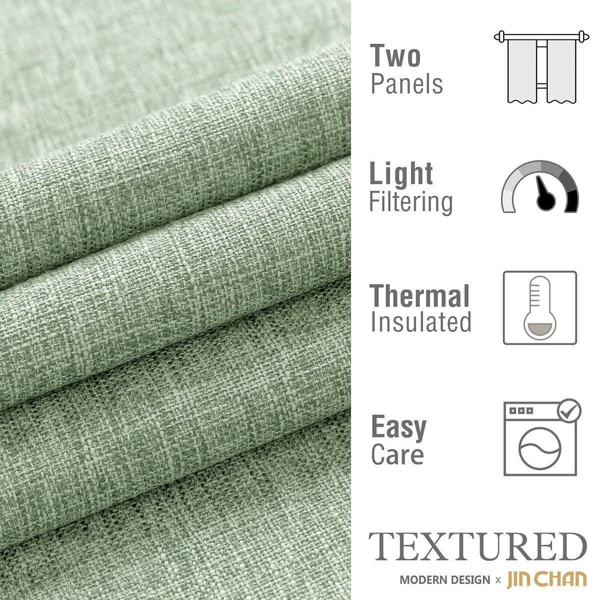 Jinchan Faux Linen Curtains 96” Gray Farmhouse Grommet Light Filtering Set