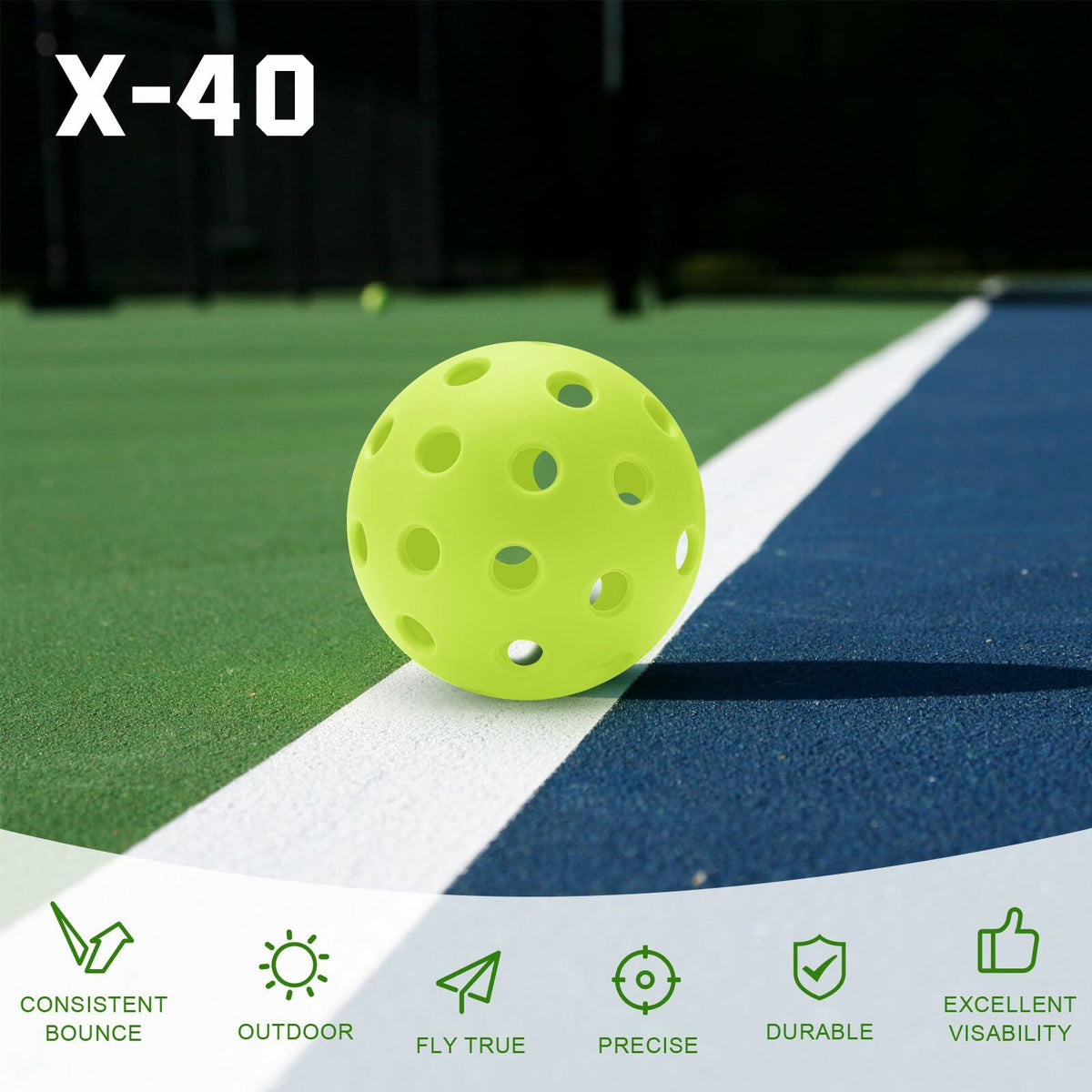 Pelotas de Pickleball U-pick, 40 agujeros, para exteriores, duraderas, de alta elasticidad, paquete de 4, multicolor