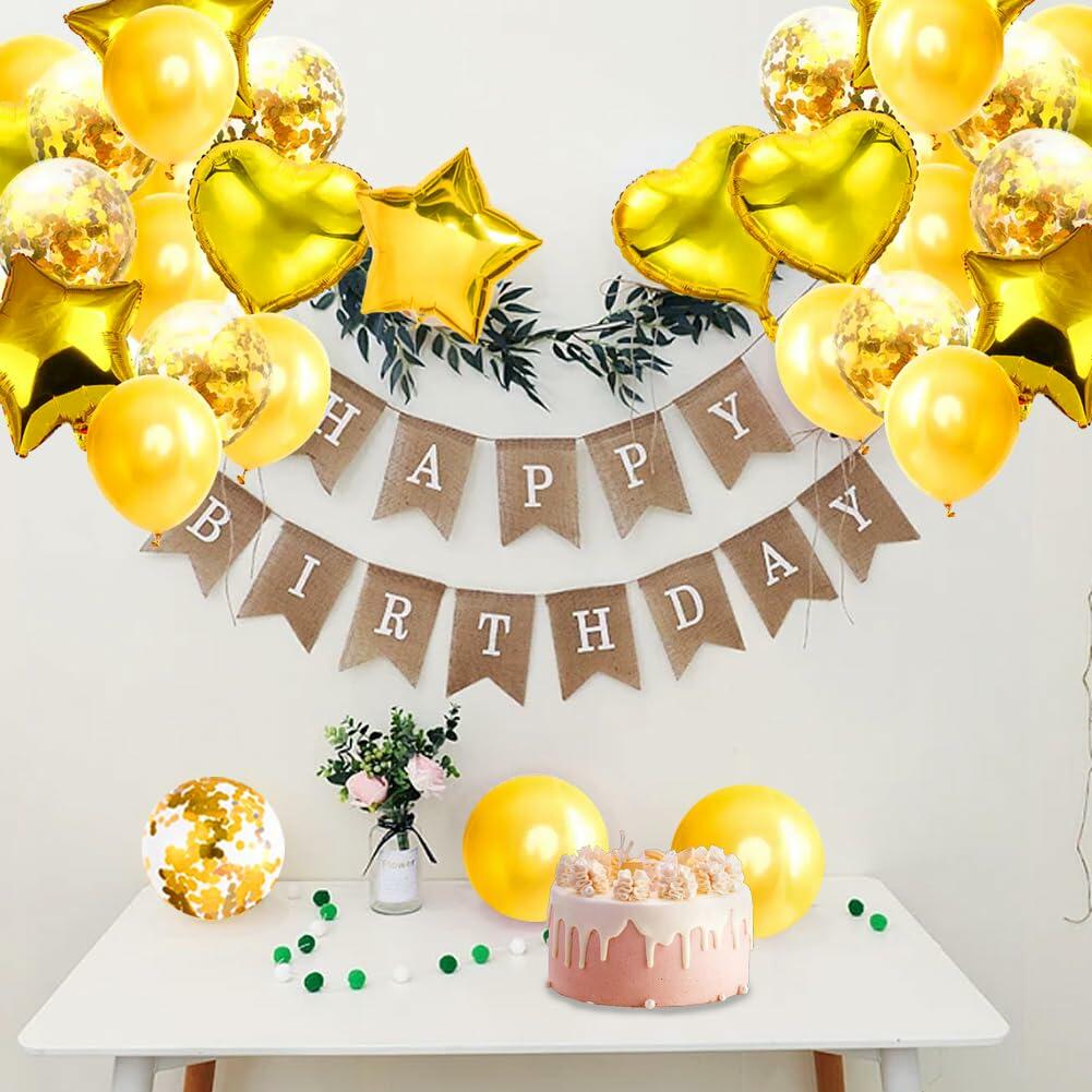 28 globos metalizados de feliz cumpleaños, estrella y corazón, 18", confeti dorado