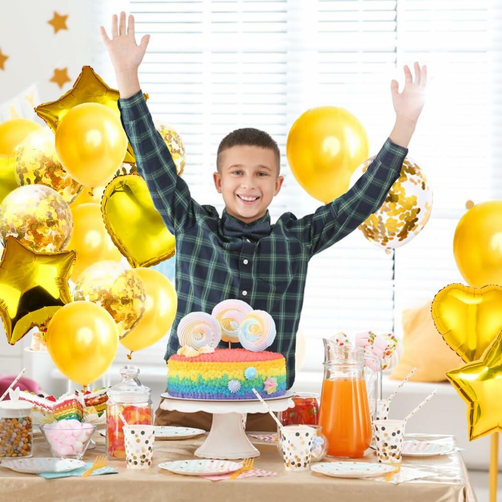 28 globos metalizados de feliz cumpleaños, estrella y corazón, 18", confeti dorado