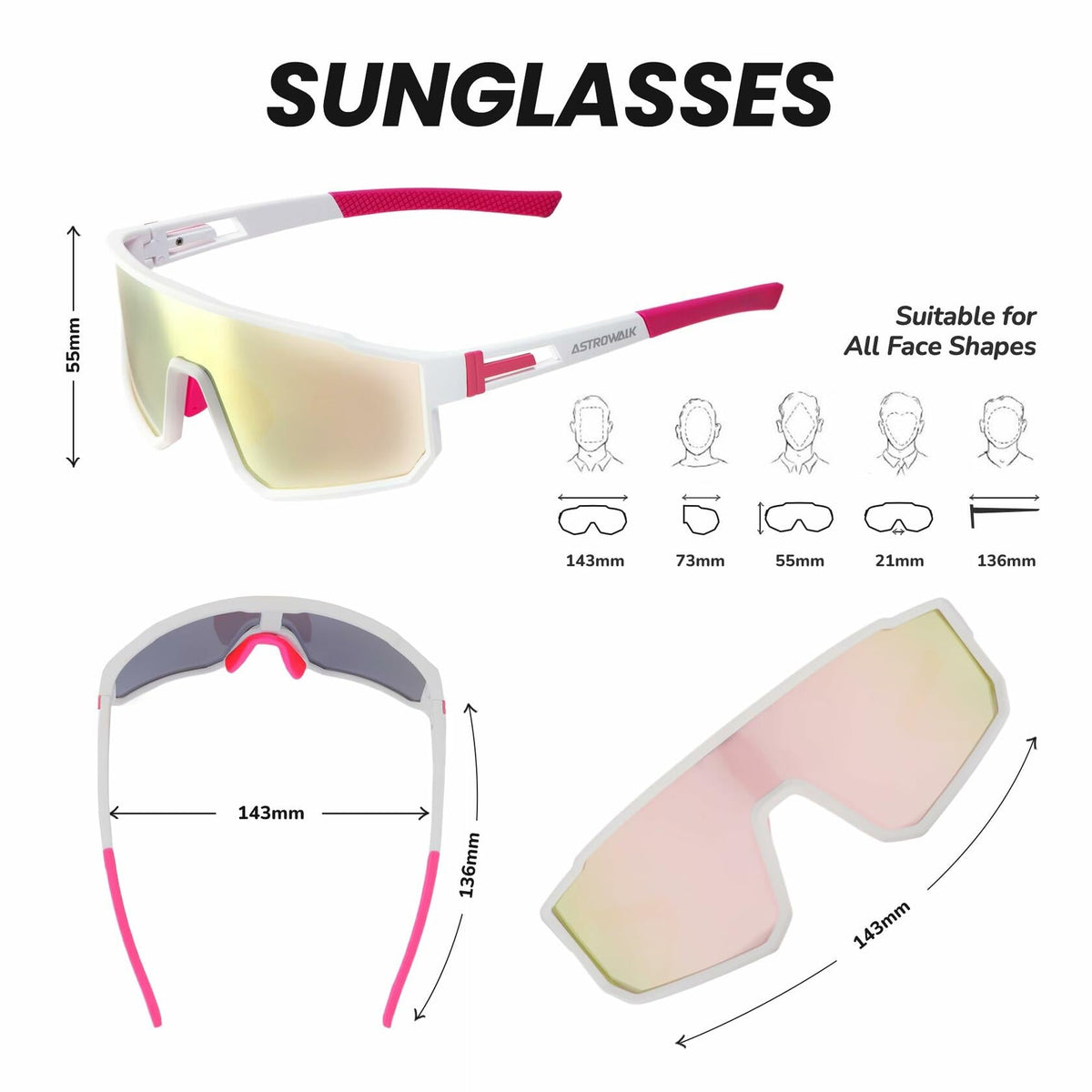 Gafas de ciclismo genéricas Astrowalk con protección UV para múltiples deportes, gris