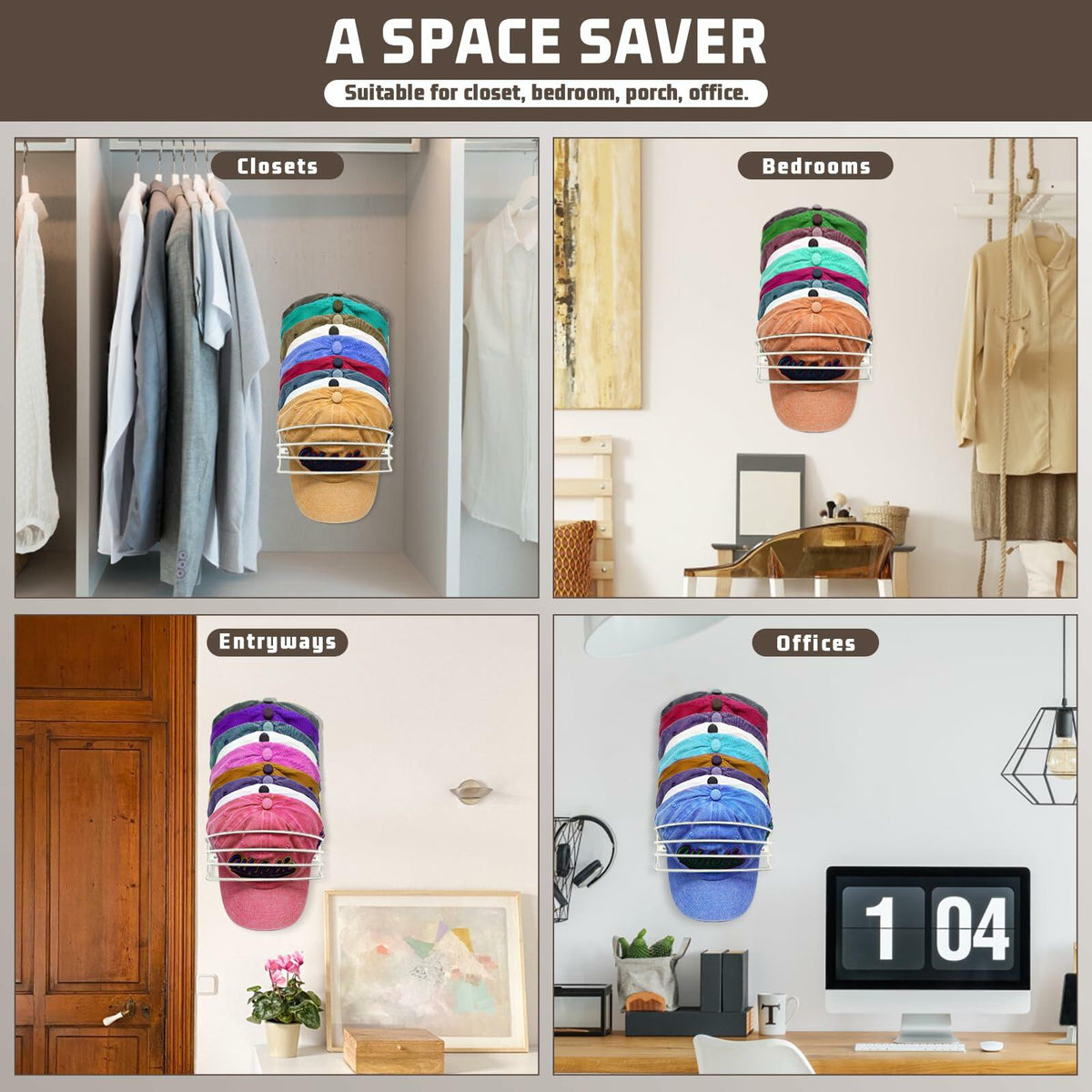 Organizador de pared para gorras de béisbol Fikoksol, de metal, 2 piezas, negro