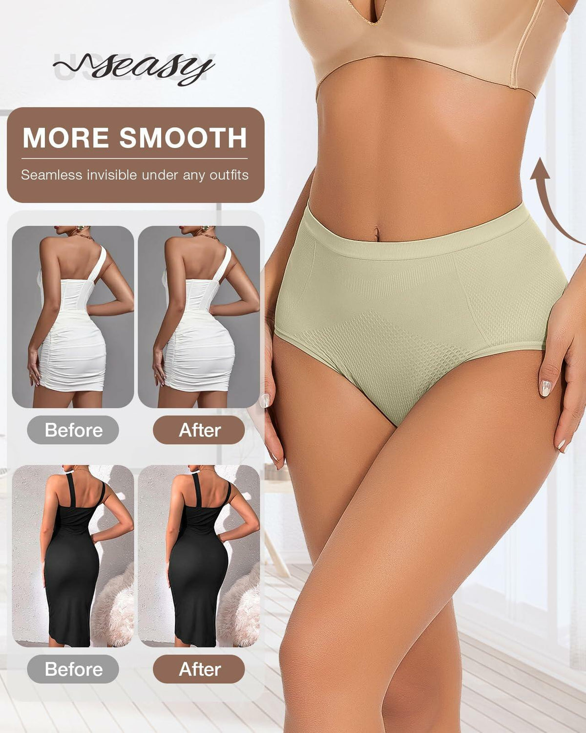 USEASY Mid Waist Tummy Control Seamless Shapewear Women Mint Size S