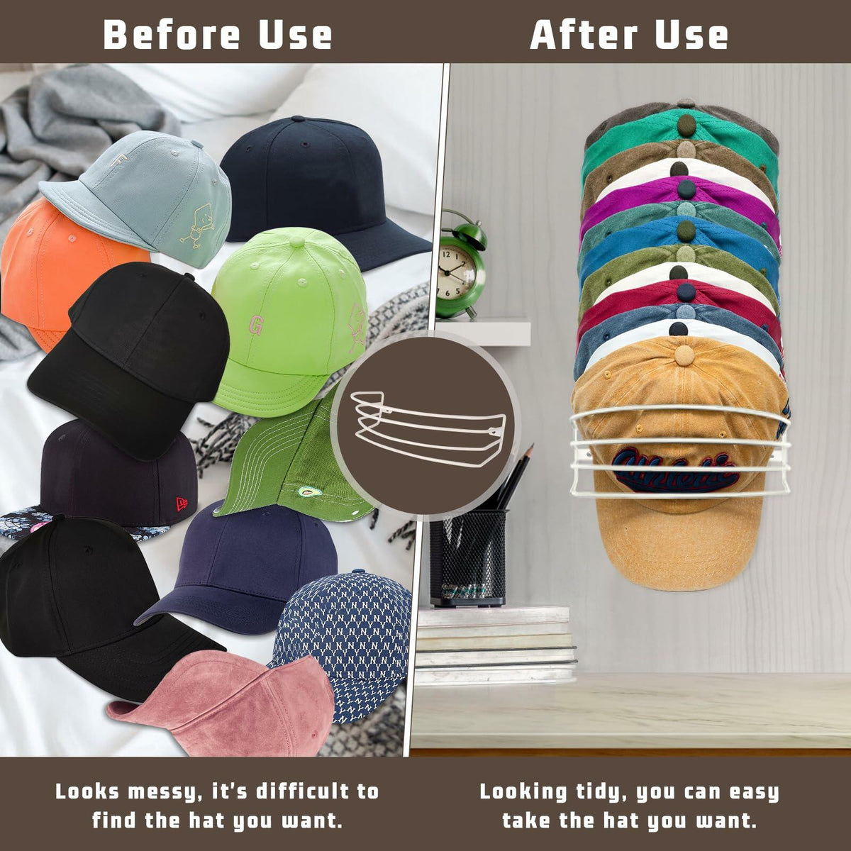 Organizador de pared para gorras de béisbol Fikoksol, de metal, 2 piezas, negro