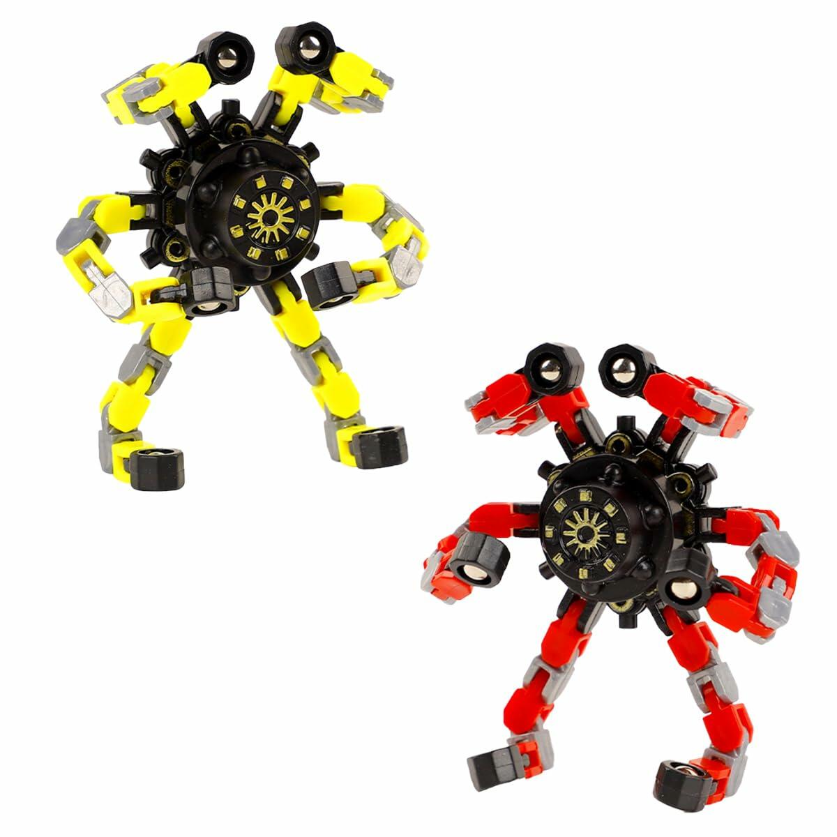 Giroscopio mecánico de descompresión con punta de dedo, cadena de bricolaje, rojo + amarillo