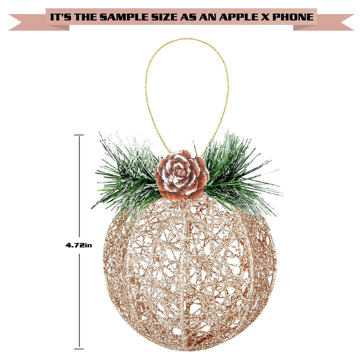 [Como nuevo] Juego de 4 adornos navideños de bolas de ratán con forma de piña color champán