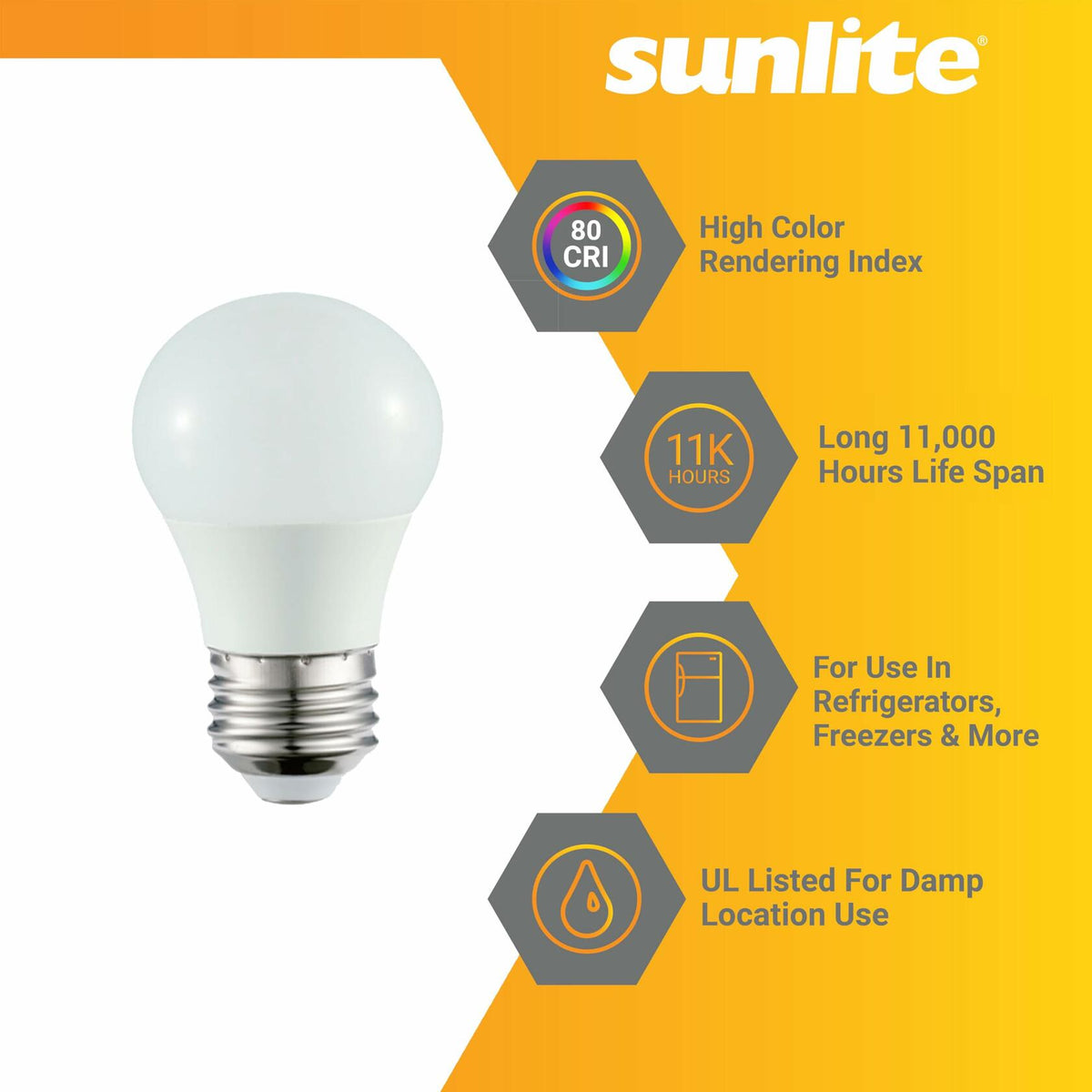 Bombilla LED A15 para refrigerador Sunlite, 6W, 450 lúmenes, base E26, regulable, esmerilada, 5000K, 1 unidad