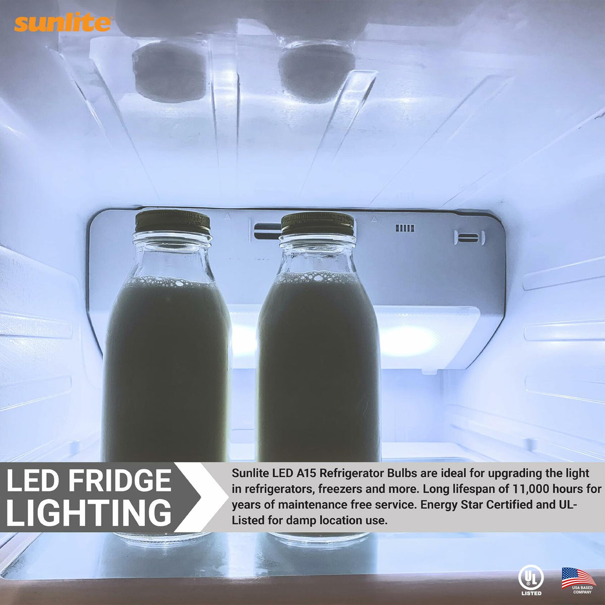 Bombilla LED A15 para refrigerador Sunlite, 6W, 450 lúmenes, base E26, regulable, esmerilada, 5000K, 1 unidad
