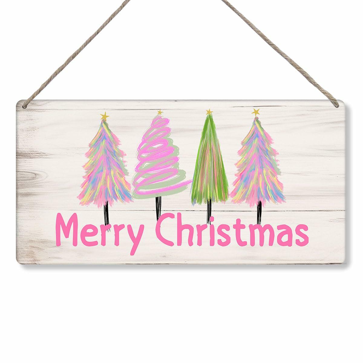 Decoraciones navideñas, decoración de árbol de Feliz Navidad, rosa, 12x6 pulgadas