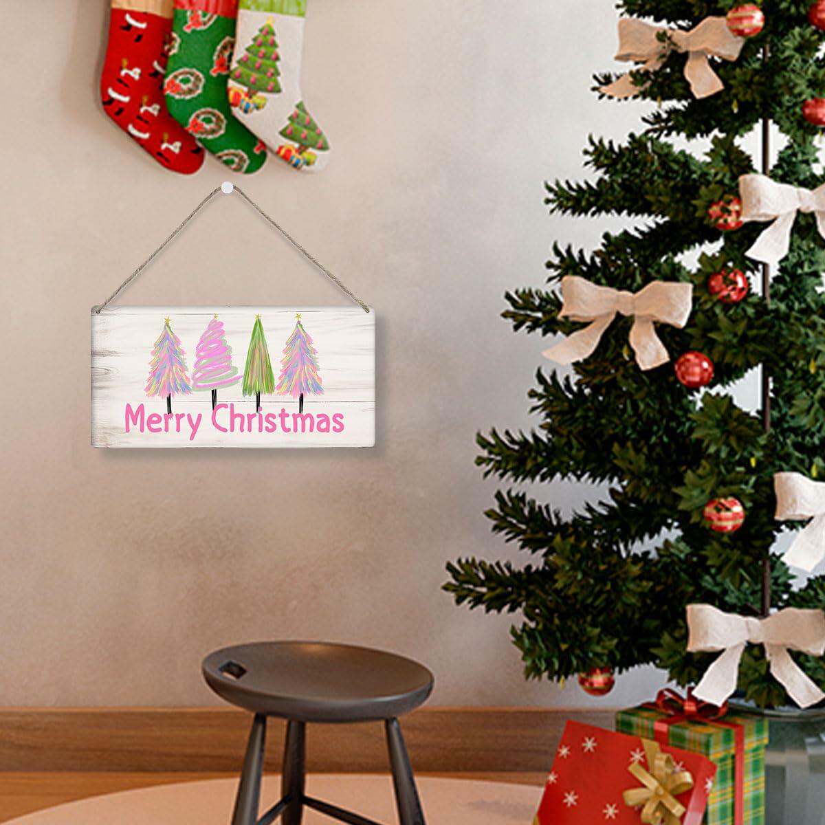 Decoraciones navideñas, decoración de árbol de Feliz Navidad, rosa, 12x6 pulgadas