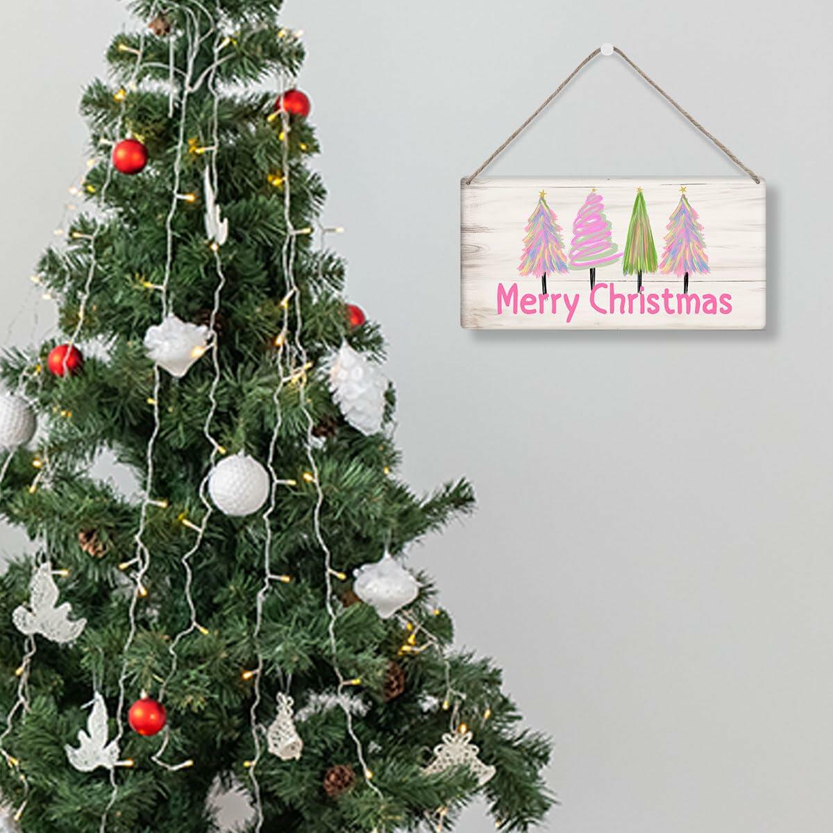 Decoraciones navideñas, decoración de árbol de Feliz Navidad, rosa, 12x6 pulgadas