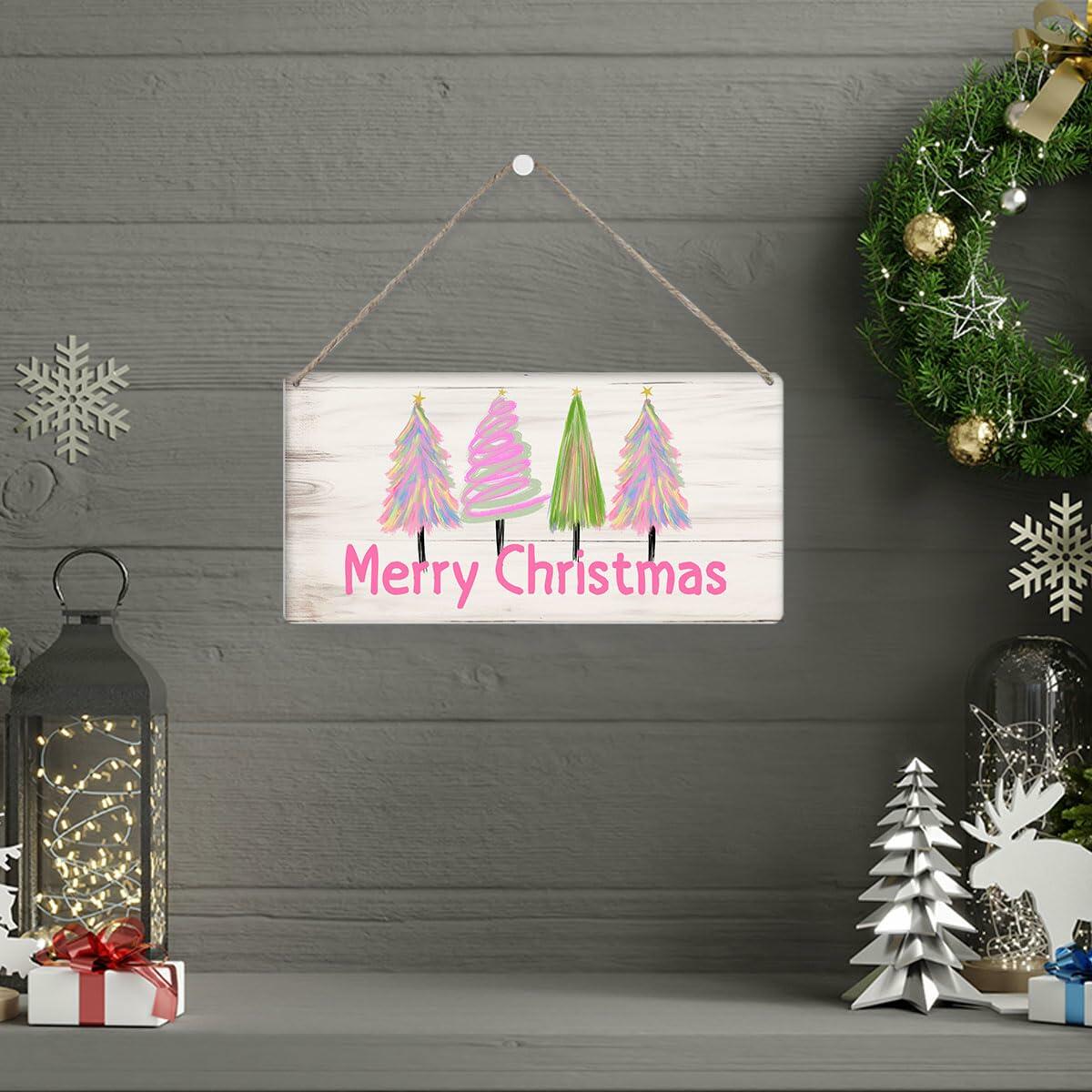 Decoraciones navideñas, decoración de árbol de Feliz Navidad, rosa, 12x6 pulgadas