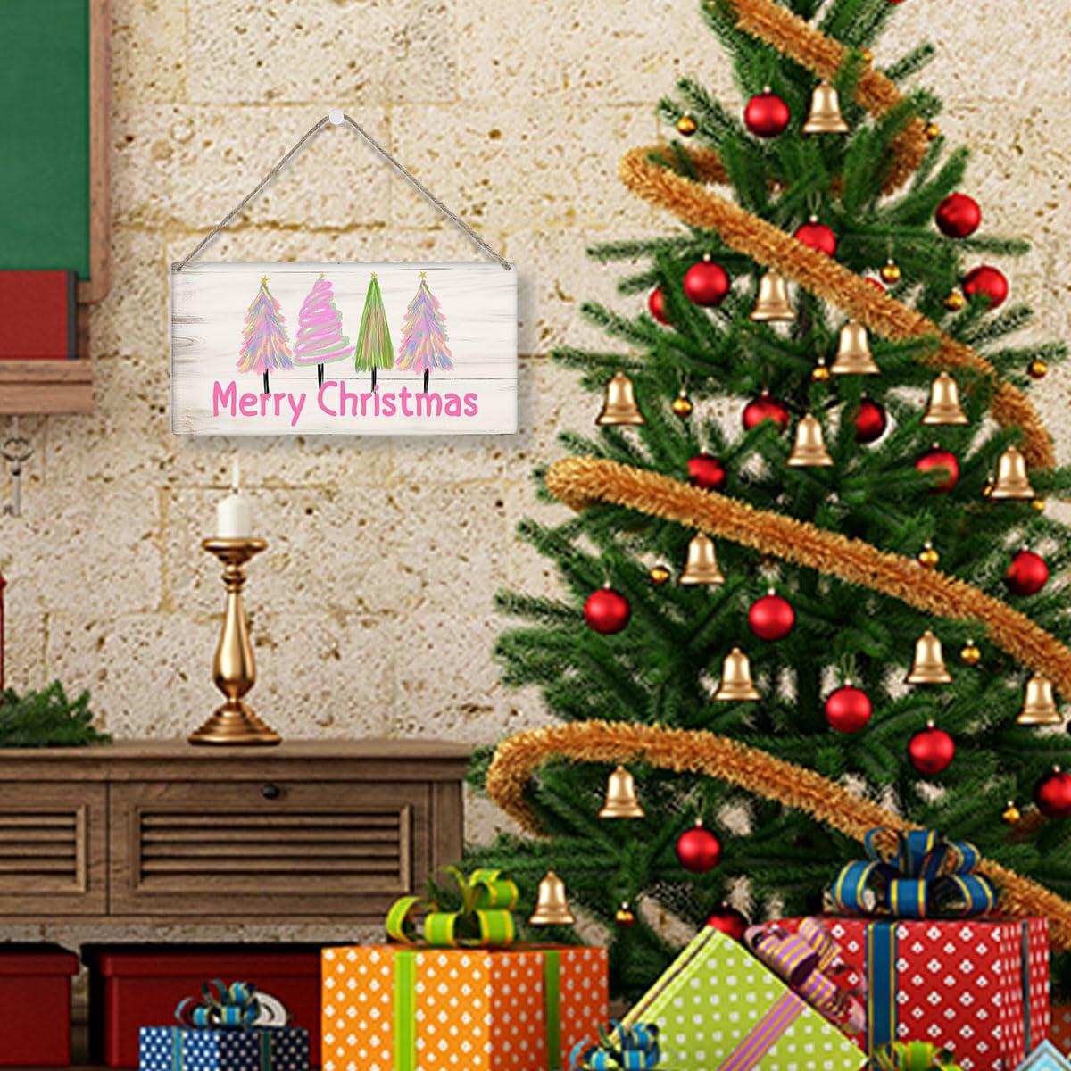 Decoraciones navideñas, decoración de árbol de Feliz Navidad, rosa, 12x6 pulgadas