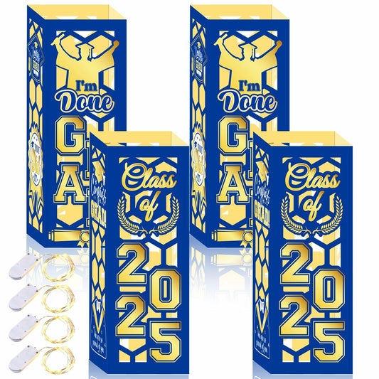 6 Pcs Graduation Table Centerpieces Lantern Boxes LED Light Blue Class 2025