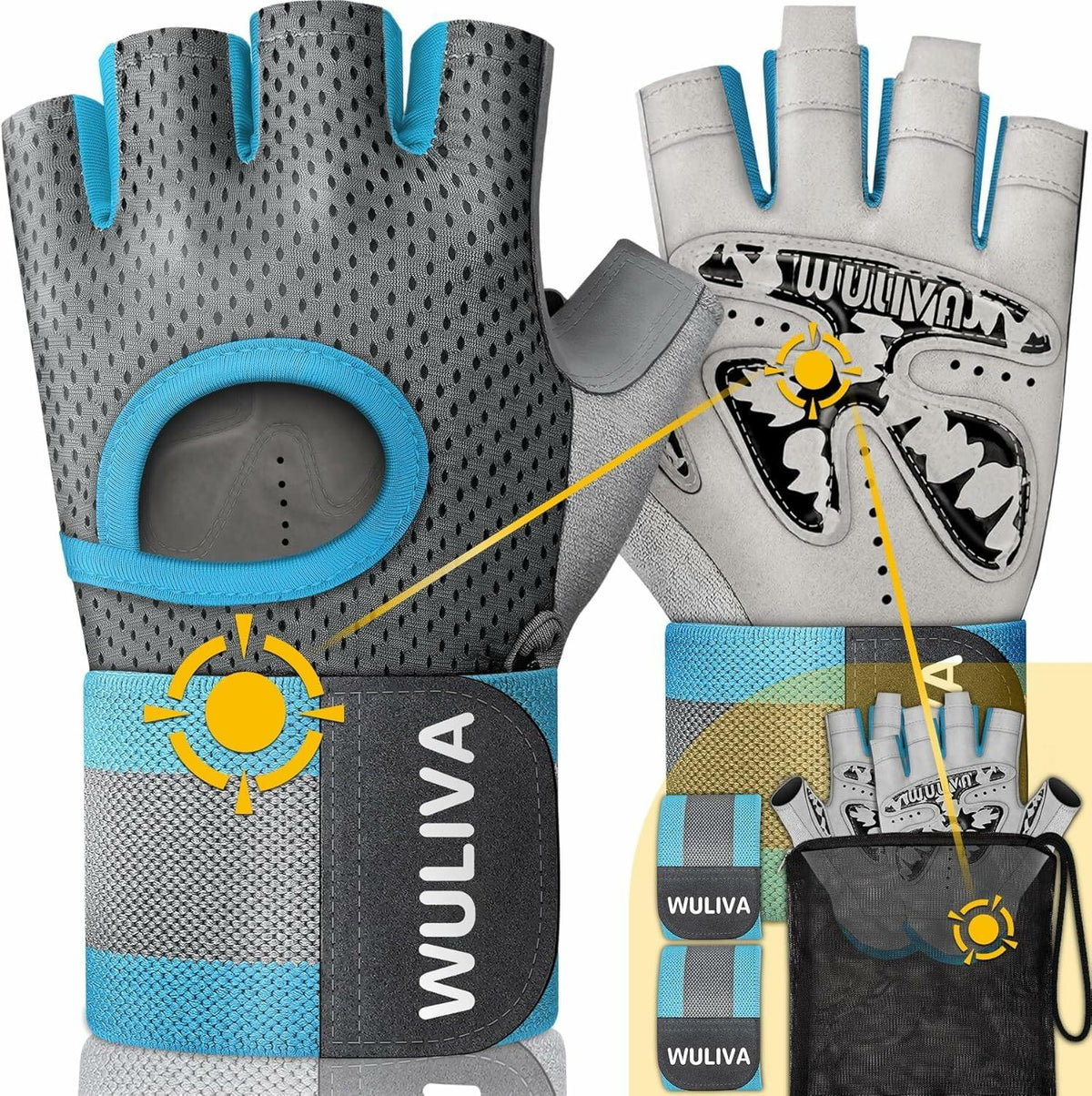 Guantes de entrenamiento WULIVA con acolchado, correa desmontable para gimnasio, ciclismo y entrenamiento con bolsa