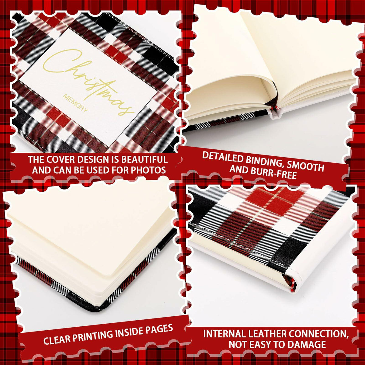 Álbum de recortes navideño de cuero Frienda, memoria, 9x6, blanco, 144 páginas