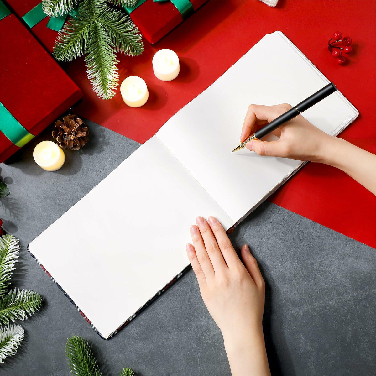 Álbum de recortes navideño de cuero Frienda, memoria, 9x6, blanco, 144 páginas