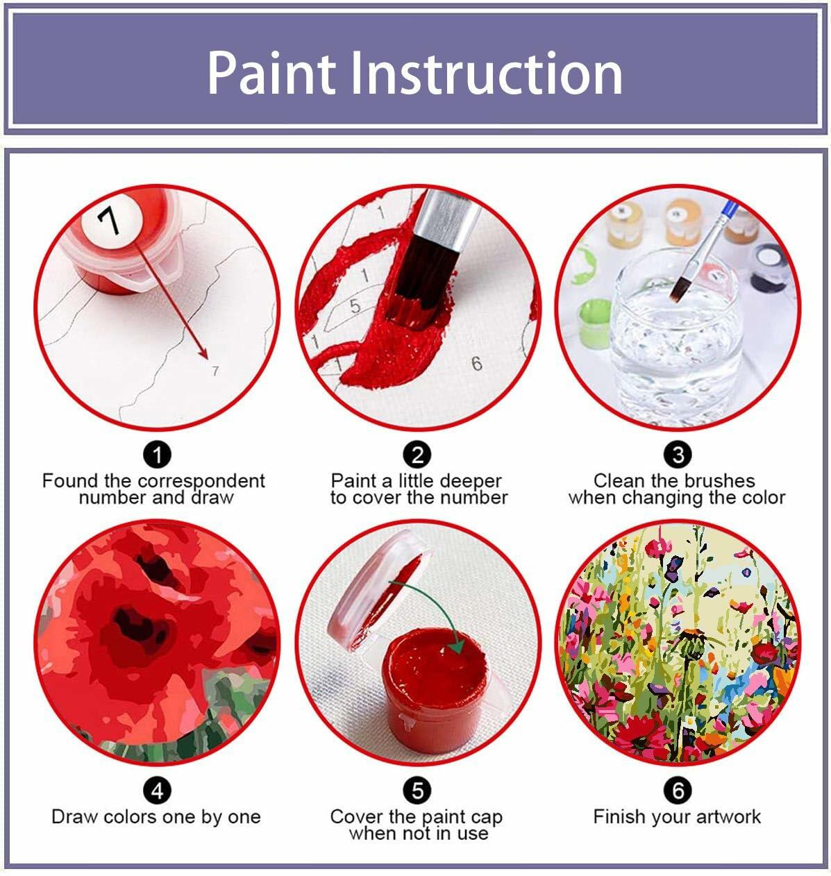 [Como nuevo] Kit de pintura por números Eiazuiks Flores silvestres 12x16 con marco y pinceles