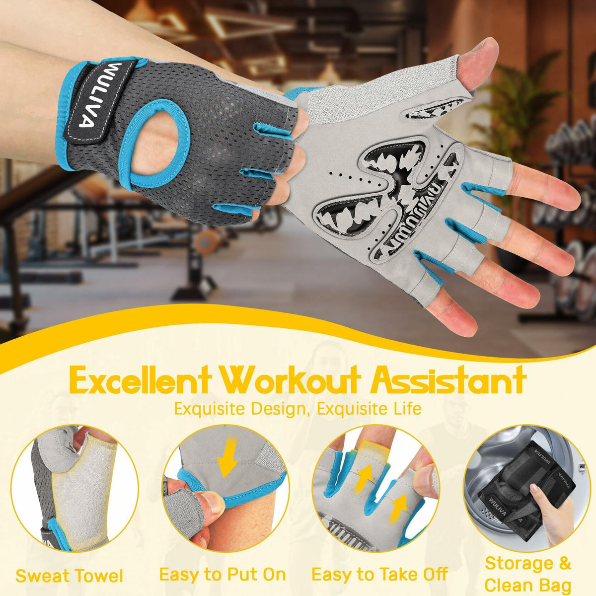 Guantes de entrenamiento WULIVA con acolchado, correa desmontable para gimnasio, ciclismo y entrenamiento con bolsa