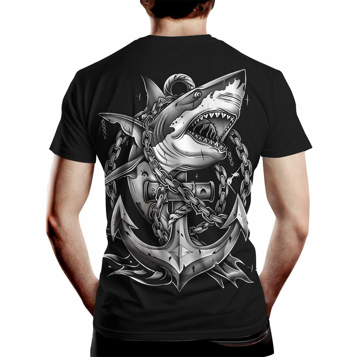 Camiseta negra de manga corta con diseño creativo de tiburón para hombre Faiwvhe, talla L