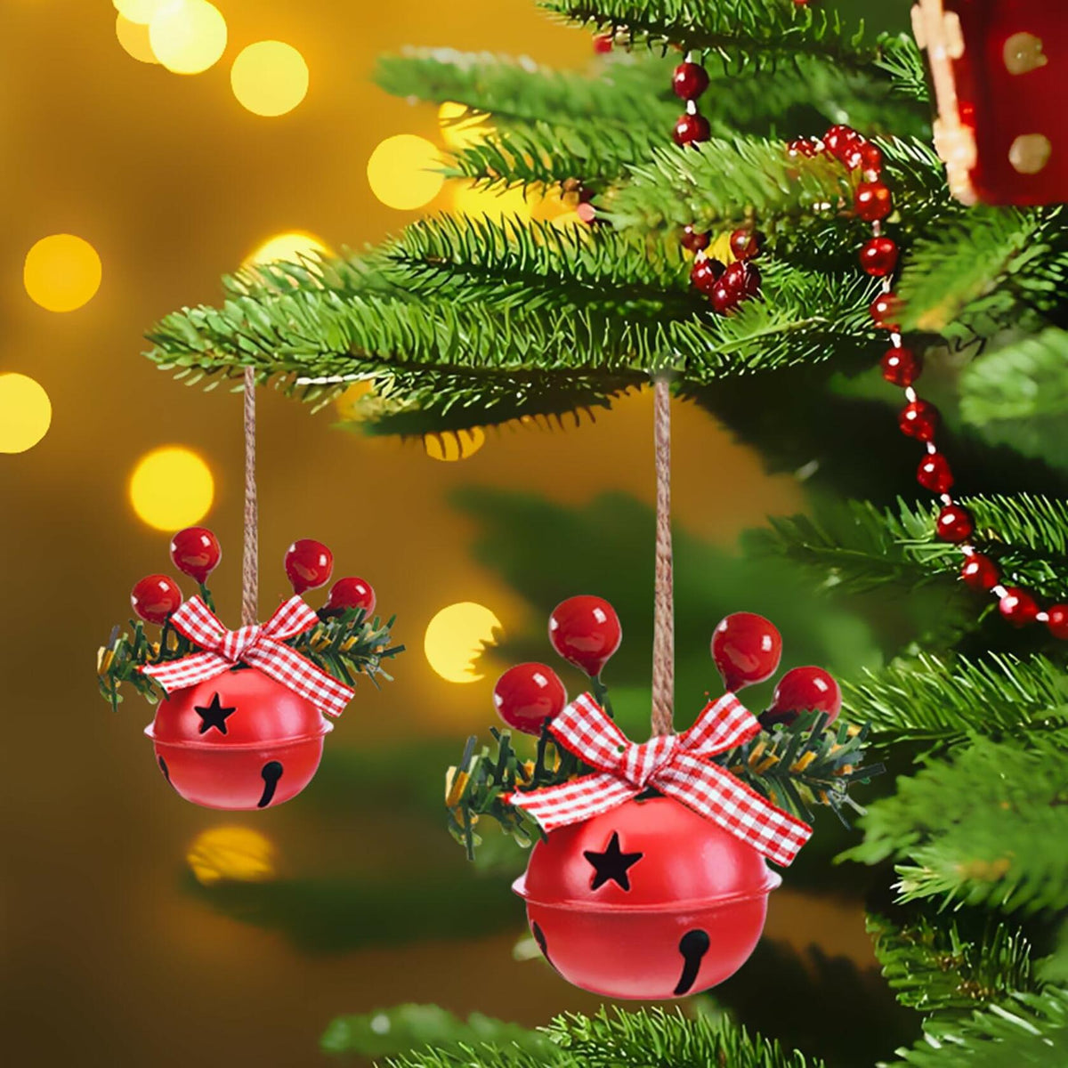 18 piezas de cascabeles navideños para adornos, decoración de árbol en rojo, blanco y verde