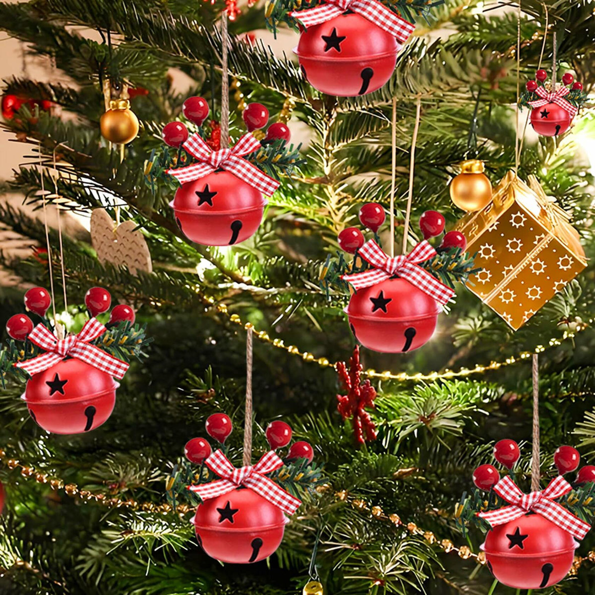 18 piezas de cascabeles navideños para adornos, decoración de árbol en rojo, blanco y verde