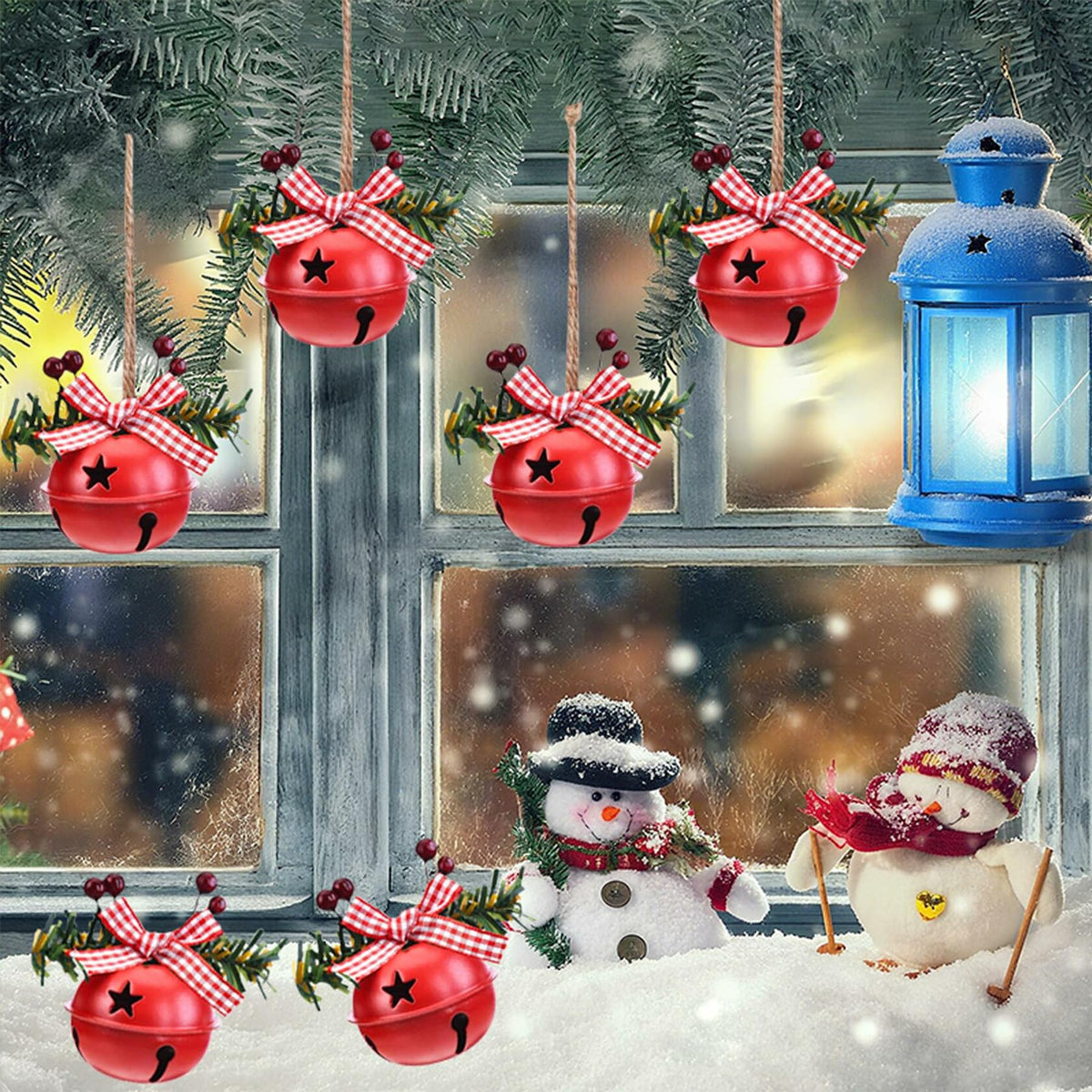 18 piezas de cascabeles navideños para adornos, decoración de árbol en rojo, blanco y verde