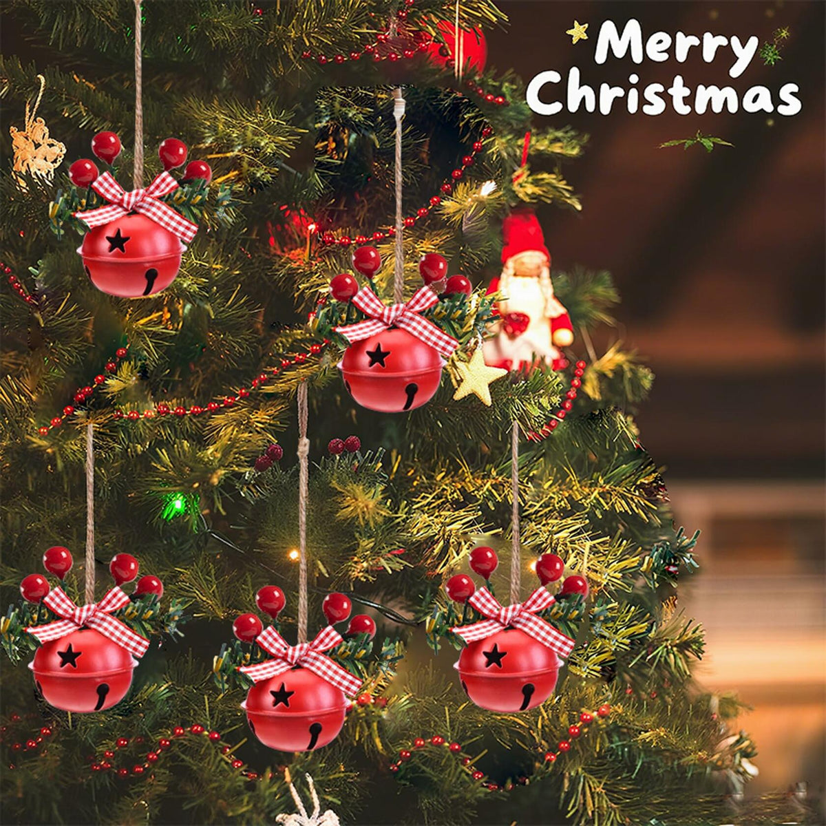 18 piezas de cascabeles navideños para adornos, decoración de árbol en rojo, blanco y verde