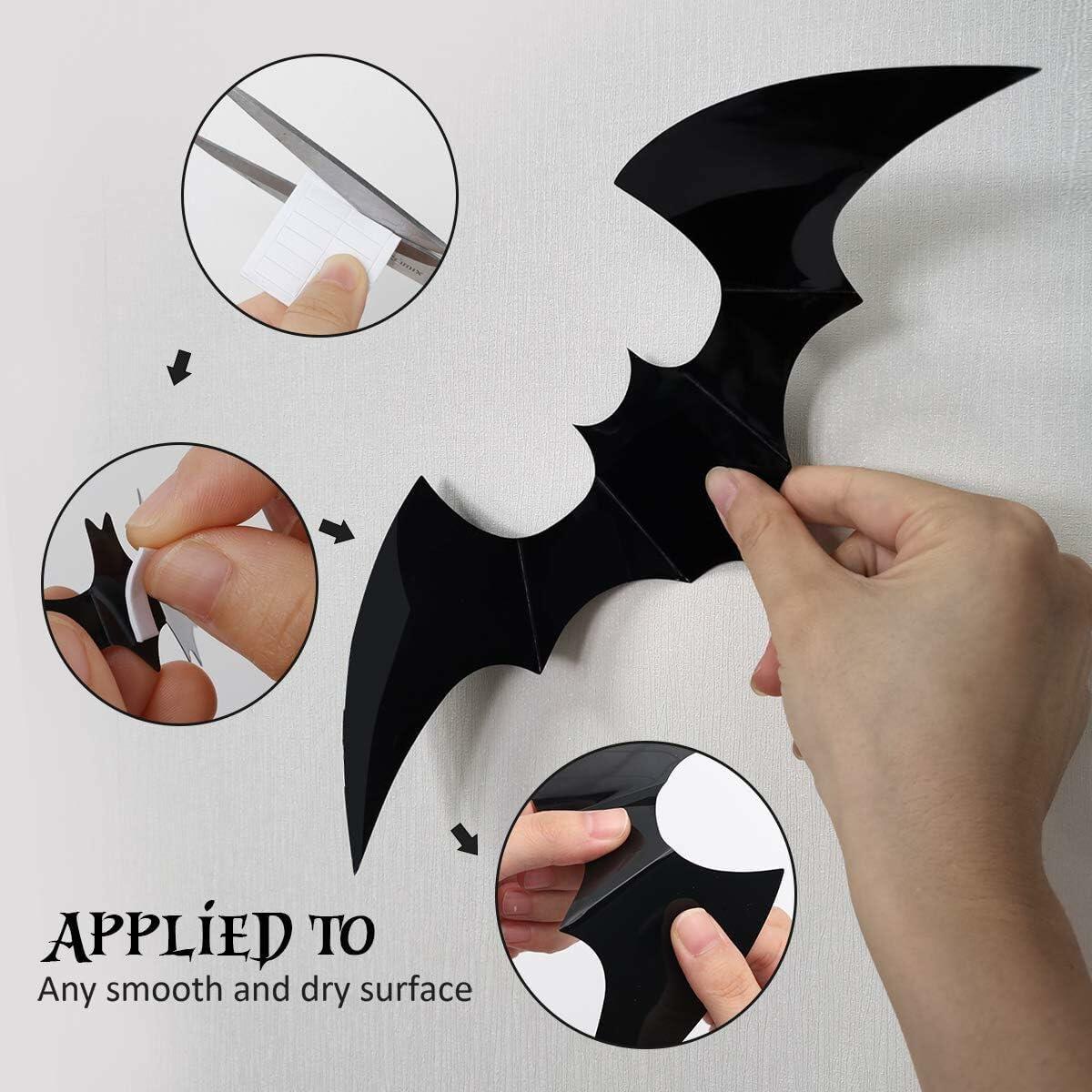 DZBJIPT 120 piezas de pegatinas de pared de murciélagos de Halloween en 3D, 4 tamaños, decoración de murciélagos negros