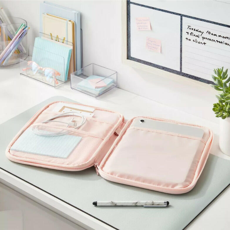 [Como nuevo] Funda con cierre Brightroom para tablet o laptop, color rosa pastel, 12 pulg. x 9.25 pulg.