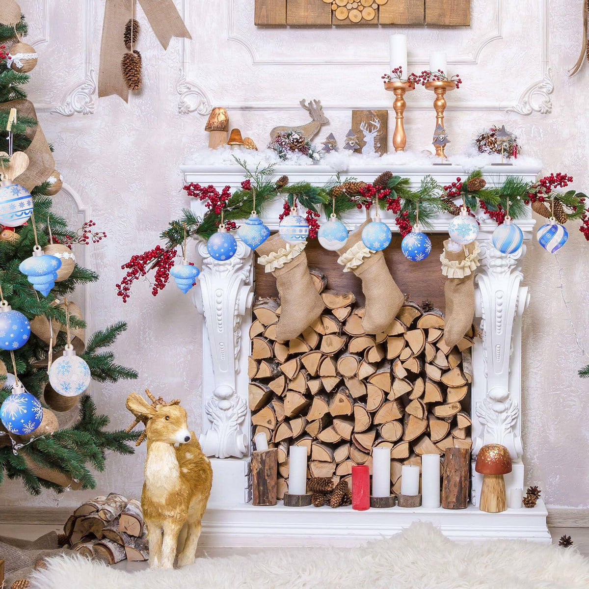 HOWAF 36 piezas de adornos de copos de nieve de madera para decoración de árbol de Navidad
